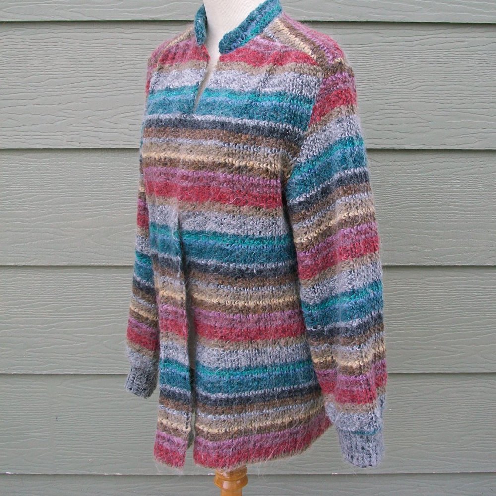Koret Womens Open Cardigan Sweater Sz M L Striped - Picture 2 of 6